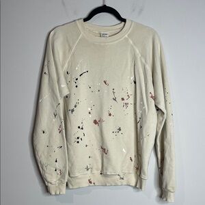 I Stole My Boyfriends Shirt | Cream Paint Splatter Crewneck Sweatshirt Medium